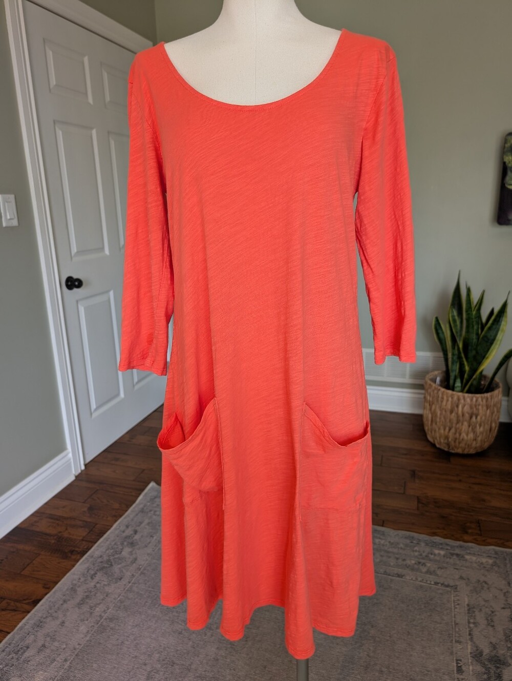 Fresh Produce Coral Dress Cotton Pocket Medium Boho Made in USA